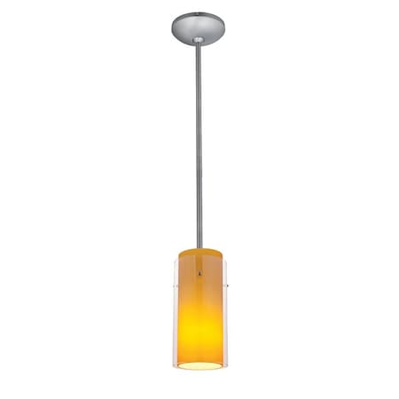Access Lighting Glassn Glass Cylinder, Pendant, Brushed Steel Finish, Clear Amber Glass 28033-1R-BS/CLAM